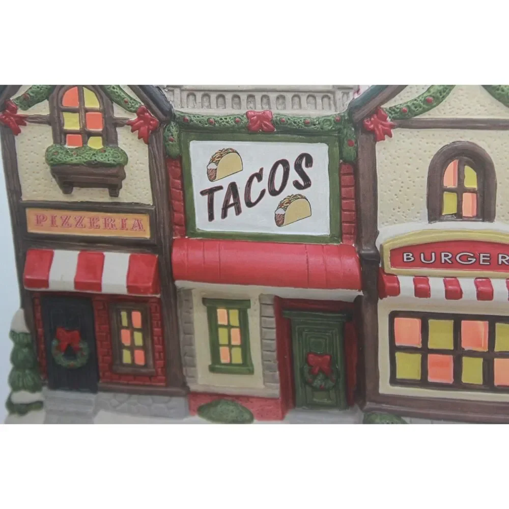 Holiday Time Tacos, Pizza, Burger Restaurant Lighted Christmas Village Building